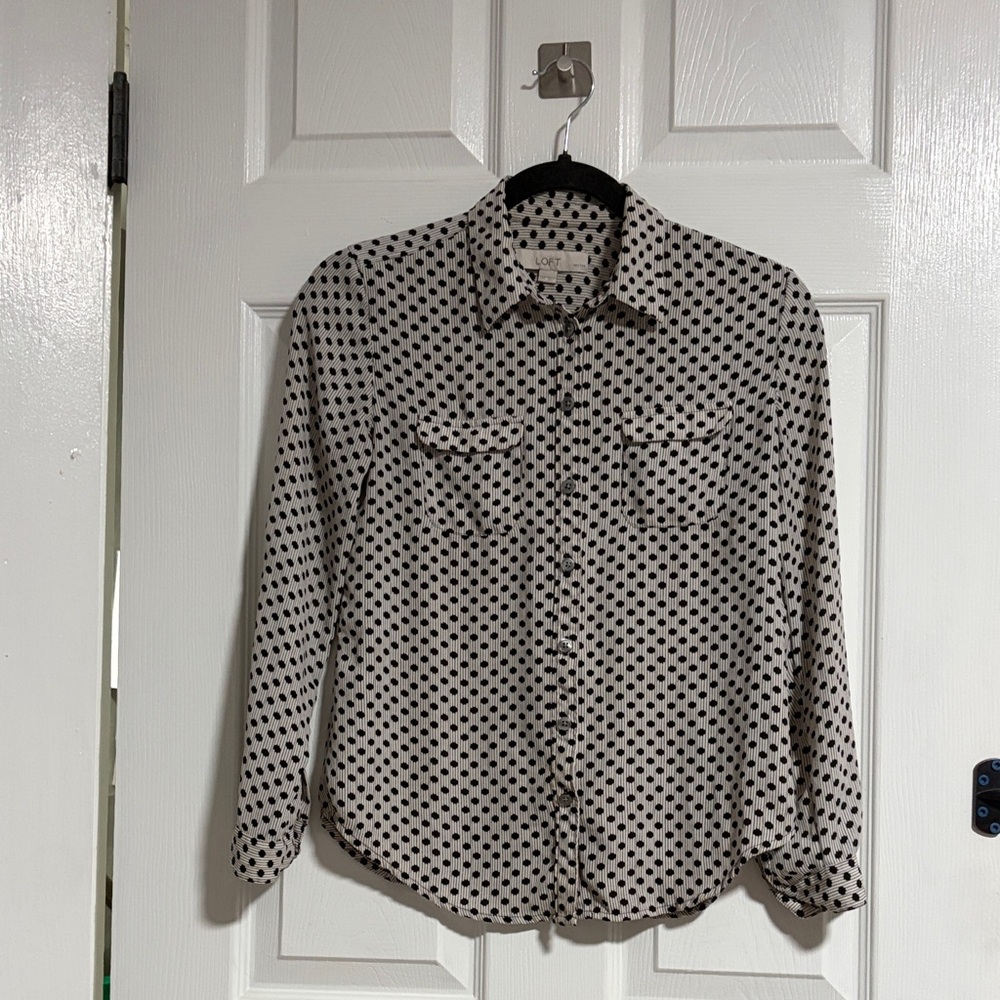 LOFT Black and White Polka Dot Blouse